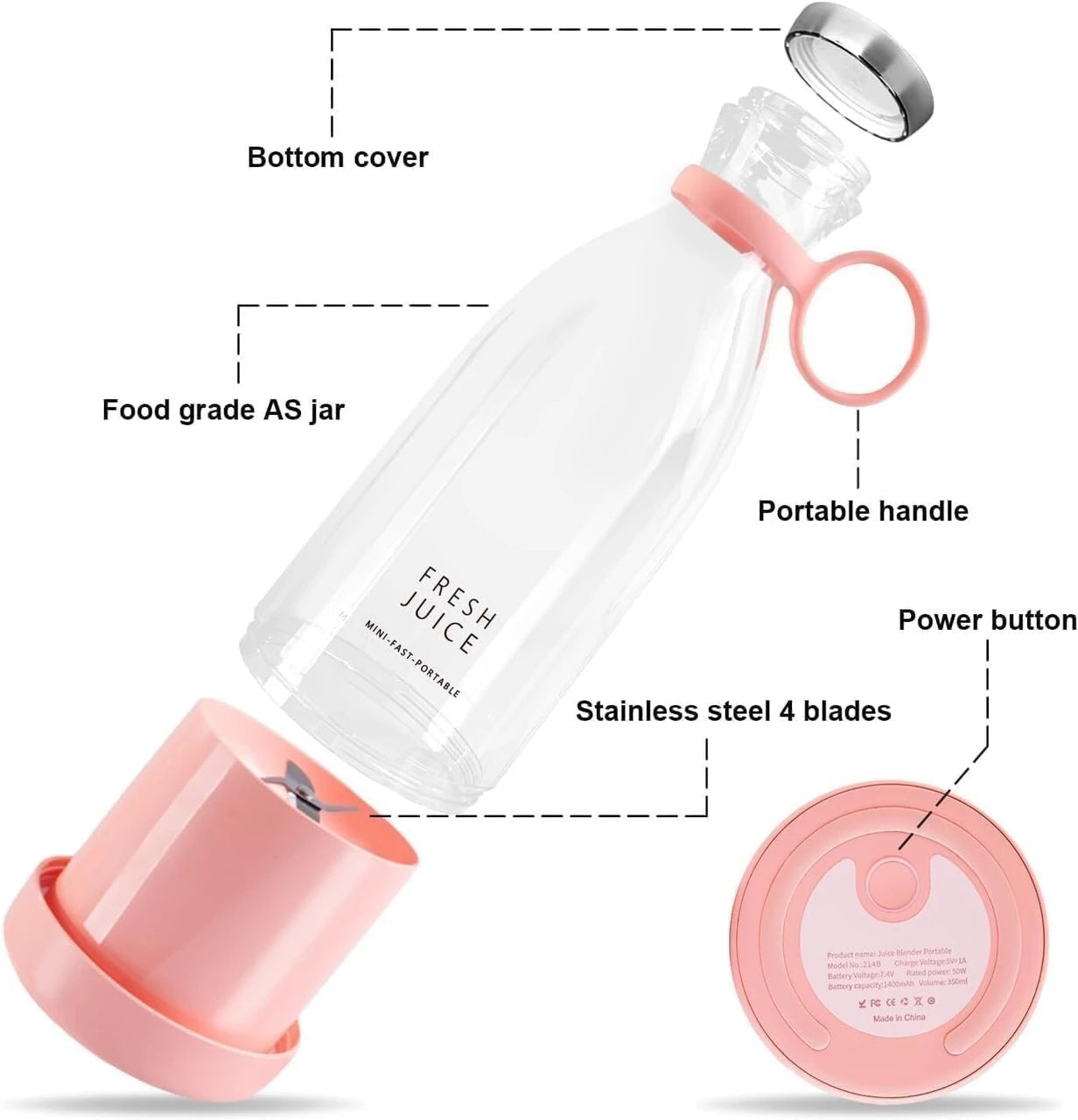 Portable Blender for Fresh Juice l 4 Blade l Upgraded Version